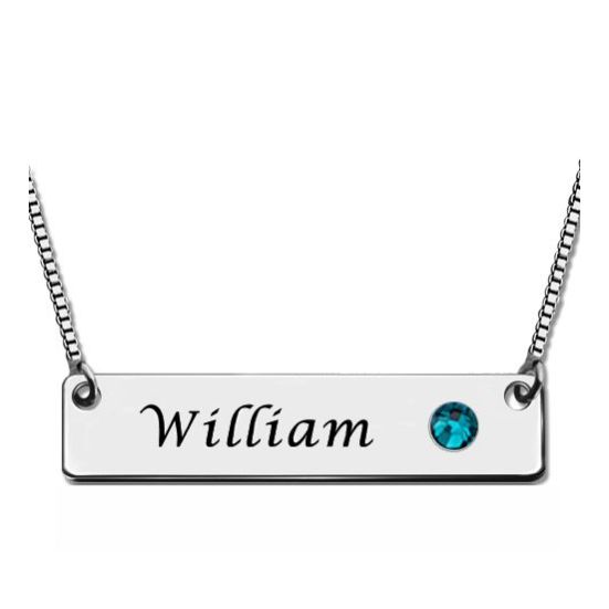 Nameplate Bar Necklace with Birthstone Silver