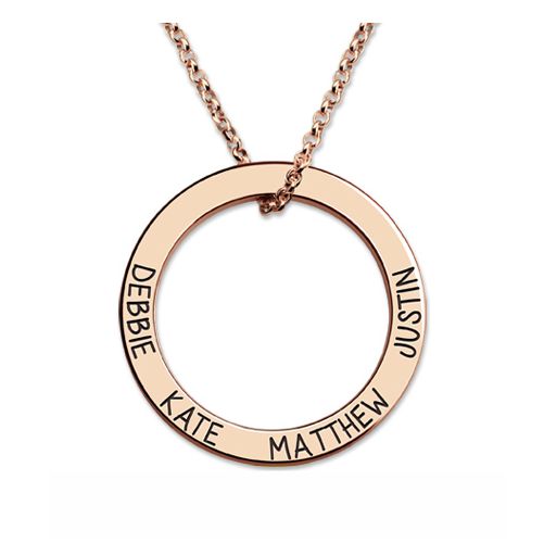 Engraved Hoop Family Necklace In Rose Gold