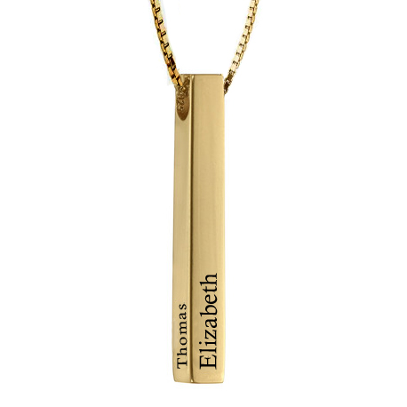 3D Engraved Bar Necklace 18k Gold Plated