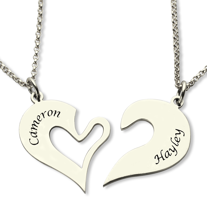 Breakable Heart Name Necklace for Couples Silver