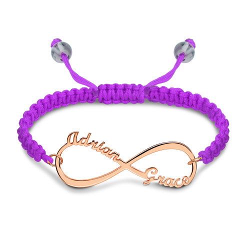 Infinity Two Names Cord Bracelet In Rose Gold