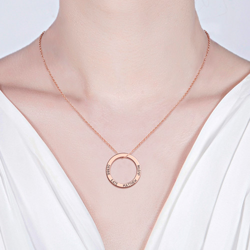 Engraved Hoop Family Necklace In Rose Gold