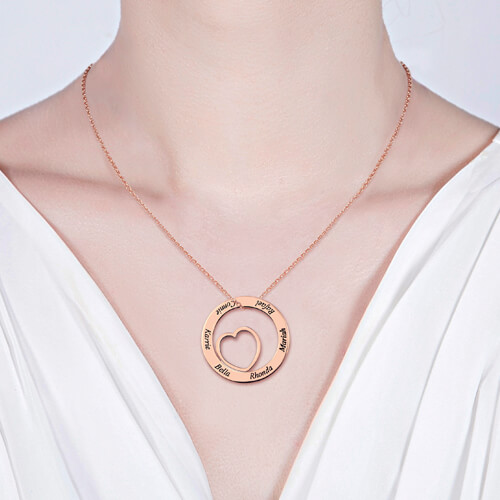 Engraved Love Circle Name Necklace In Rose Gold