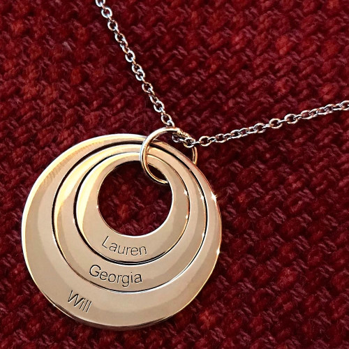 Three Disc Engraved Hang Tag Necklace Rose Gold Plated