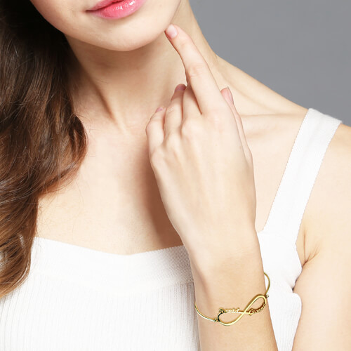 Infinity Two Names Bangle Gold Plated