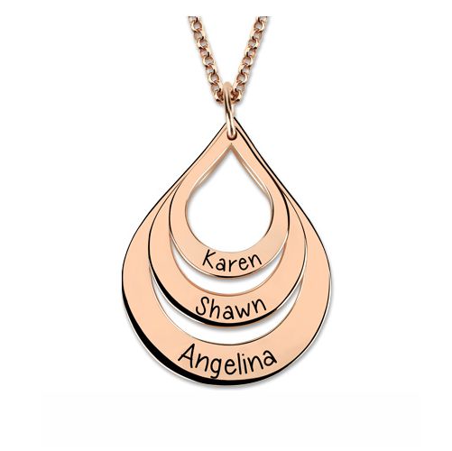 Engraved Drop Shaped Necklace In Rose Gold