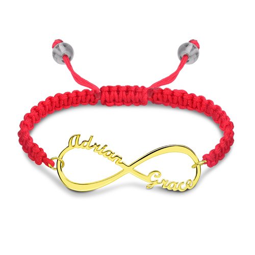 Personalized Infinity Two Names Cord Bracelet Gold Plated