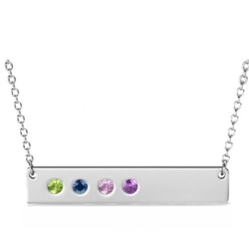 Silver Bar Necklace with Four Birthstones