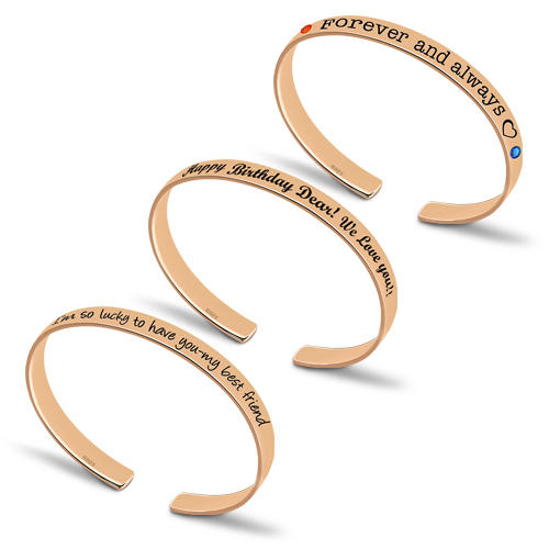 Engraved Bangle With Birthstones In Rose Gold