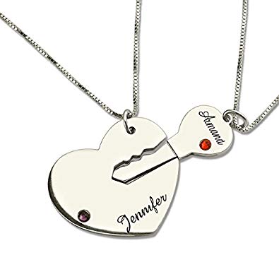 Engraved Breakable Heart Name Necklace for Couples Silver