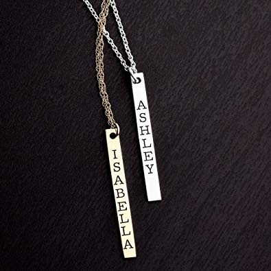 Vertical Classic Bar Name Necklace in Silver