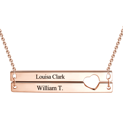 Engravable Heart Two Bar Necklace Rose Gold