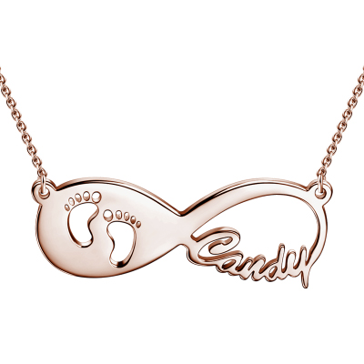 Baby Footprint Infinity Name Necklace Rose Gold