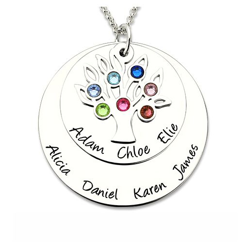 Personalized Silver Disc Family Tree Necklace