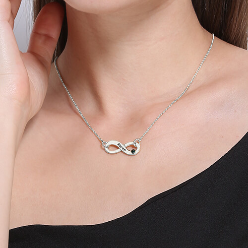 Personalized Silver Infinity Birthstone Necklace