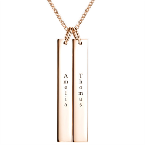 Engraved Bar Necklace Rose Gold Plated