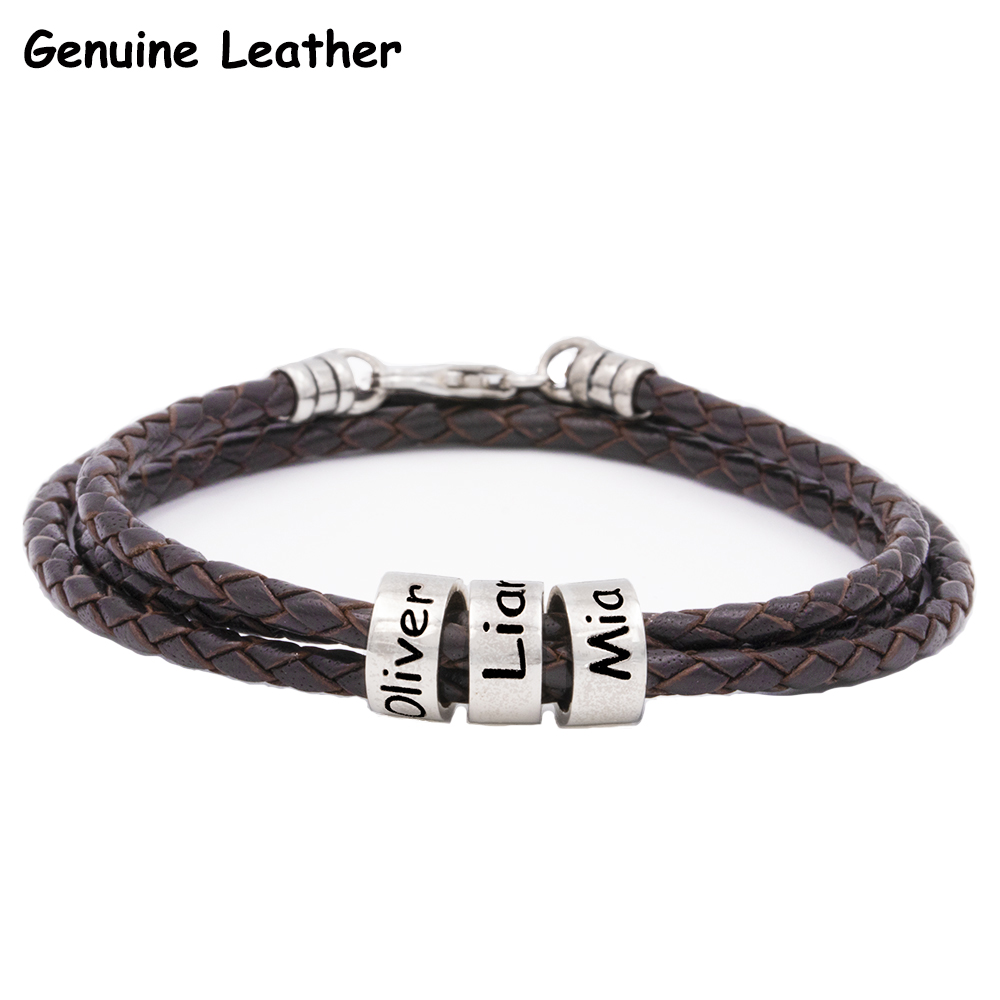 Men Braided Brown Leather Bracelet2